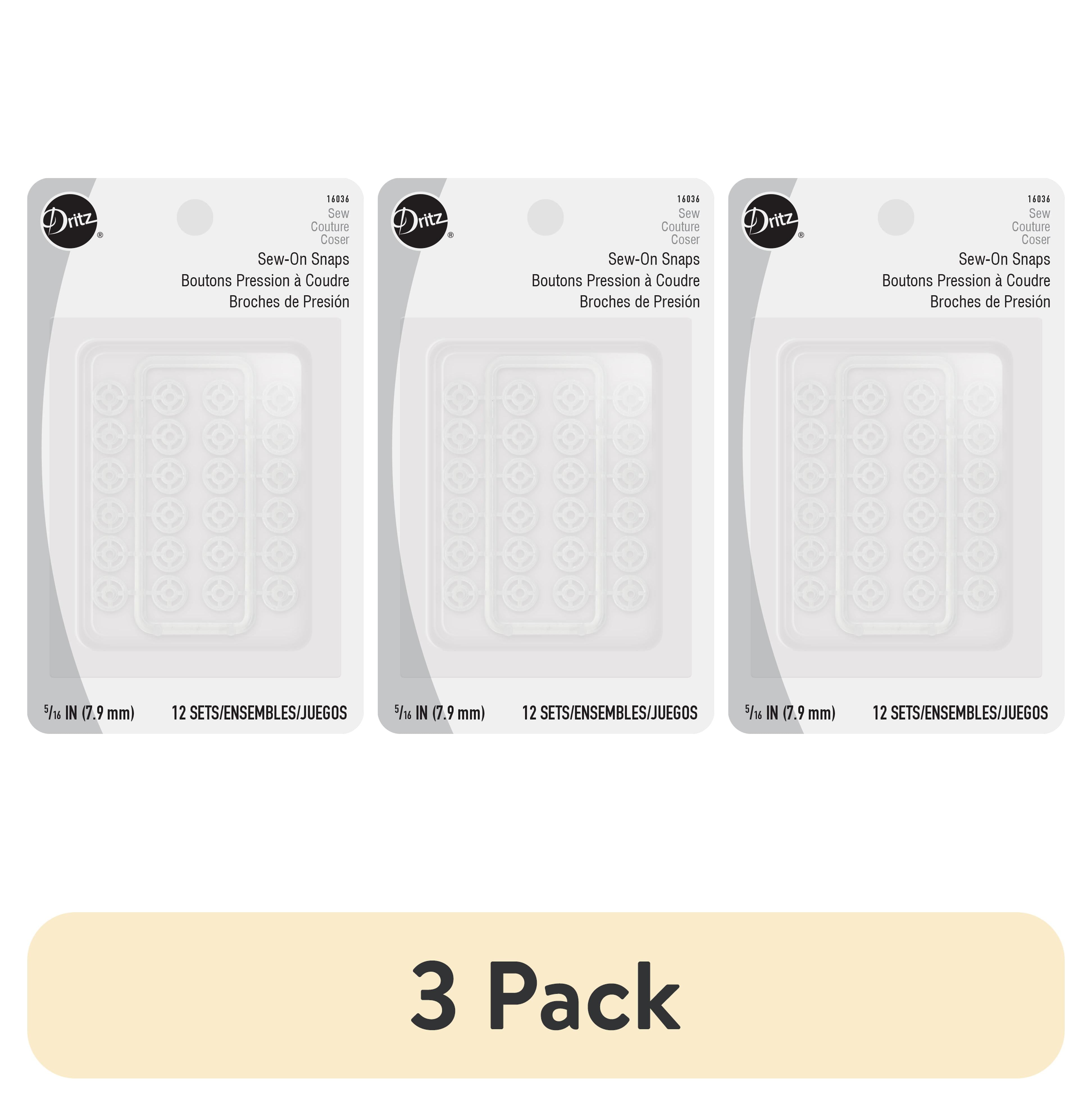 (3 pack) Dritz Clear Nylon Sew-On Snaps, 12 Count