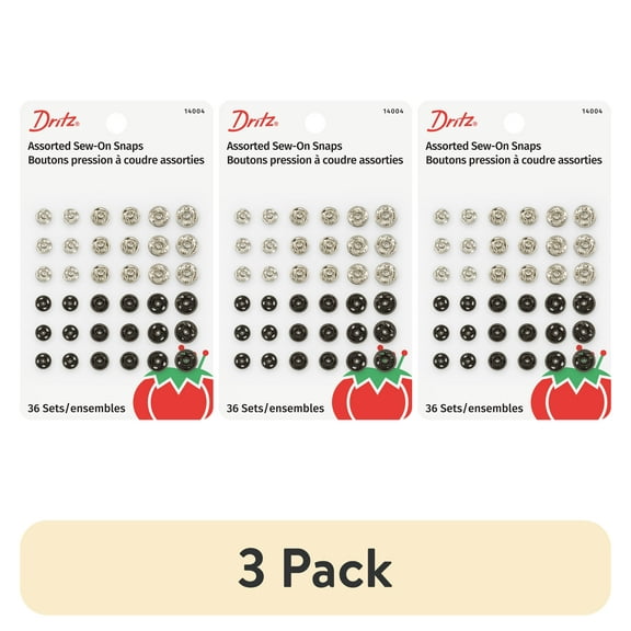 (3 pack) Dritz Sew-On Snaps, 36 Sets, Assorted Sizes