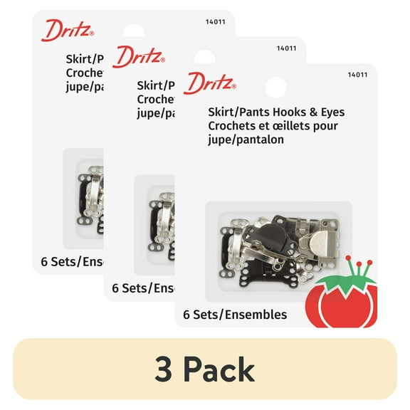 (3 pack) Dritz Sew-On Hook & Eye Closures, 6 Sets, Black & Nickel for Pants and Skirts