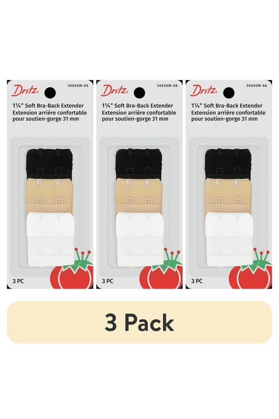 (3 pack) Dritz Women's 1-1/4" Bra-Back Extenders, Assorted, 3 Count