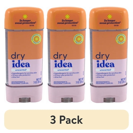 (3 pack) Dry Idea Advanced Dry Hypo Allergenic Clear Gel Antiperspirant And Deodorant, Unscented, 3 Oz..