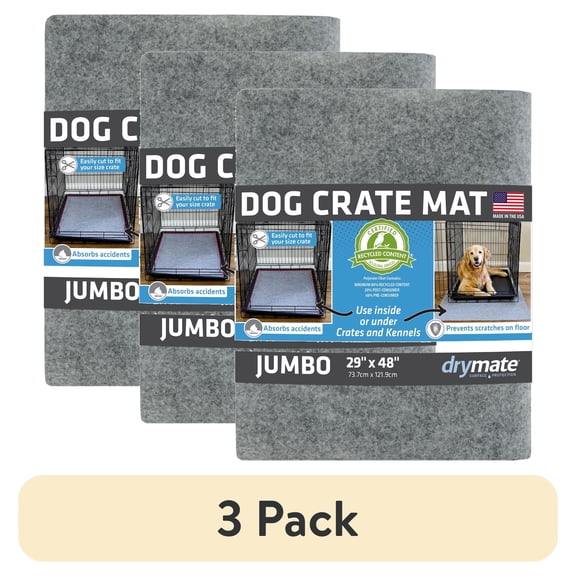 (3 pack) Drymate Dog Crate Mat Liner, Absorbent, Waterproof, Non-Slip, Machine Washable, Use Under Pet Cage to Protect Floors, Customizable, Light Grey, 48" x 29"