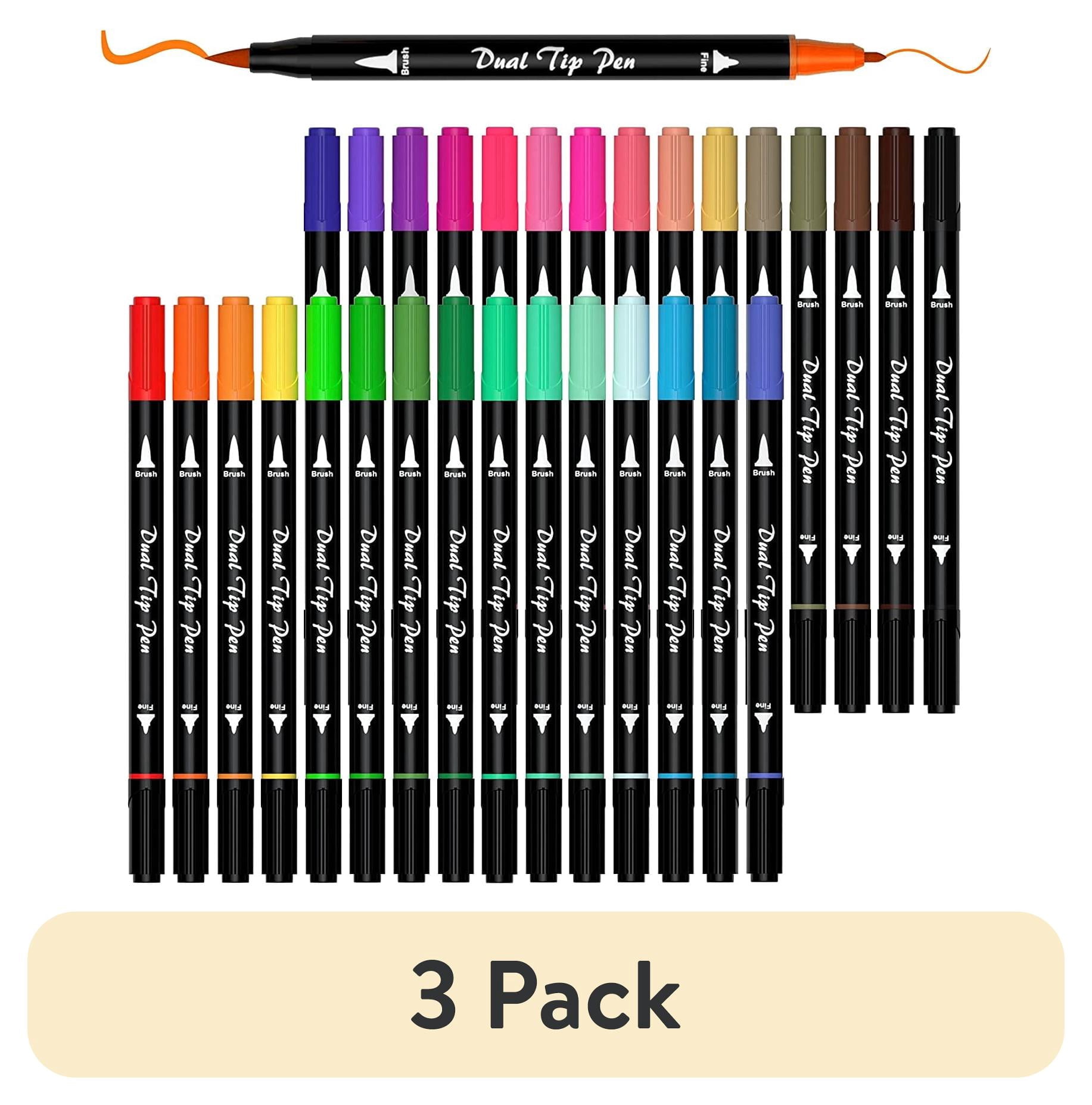 (3 pack) Dual Tip Brush Pens Art Markers, Shuttle Art 30 Colors Dual Tip Calligraphy Pens Fine and Brush Dual Tip Markers Set Perfect for Adult Artist Calligraphy Hand Lettering Journal Doodling Writing