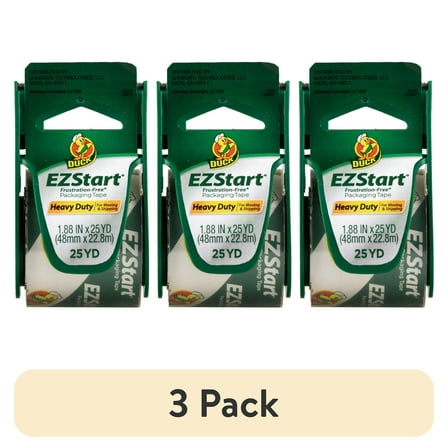 (3 pack) Duck Brand EZ Start Packing Tape with Dispenser, 1.88 in x 25 yd, Clear, 1 Roll
