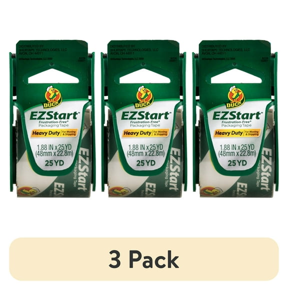 (3 pack) Duck Brand EZ Start Packing Tape with Dispenser, 1.88 in x 25 yd, Clear, 1 Roll