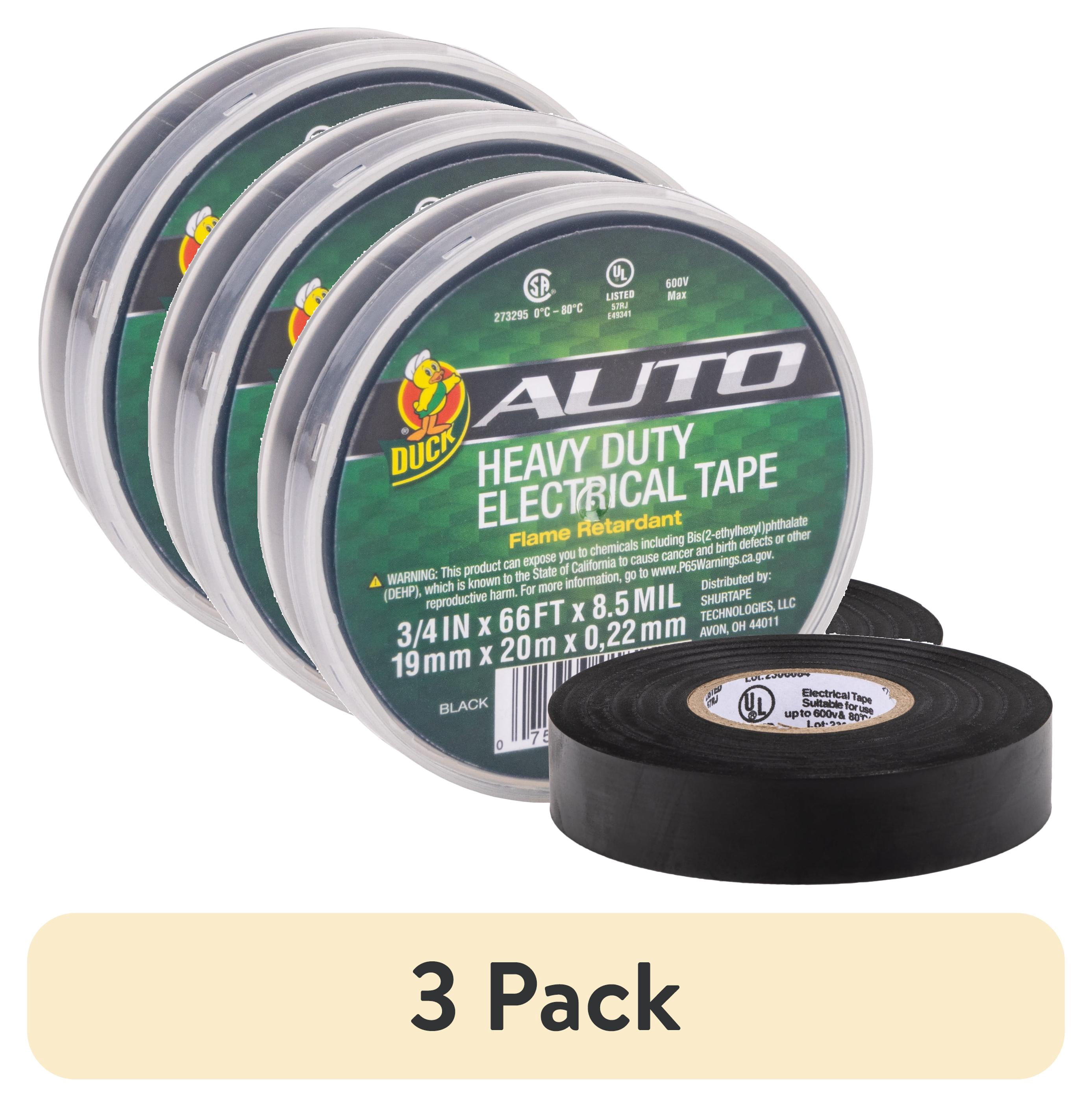 (3 pack) Duck Brand Heavy Duty Black Auto Electrical Tape, .75 in. x 66 ft. x 8.5 mil