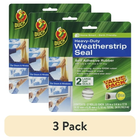 (3 pack) Duck Brand Heavy-Duty Large Gap Weatherstrip Seal, 0.38 in. x 0.25 in. x 17 ft., 2 Pack