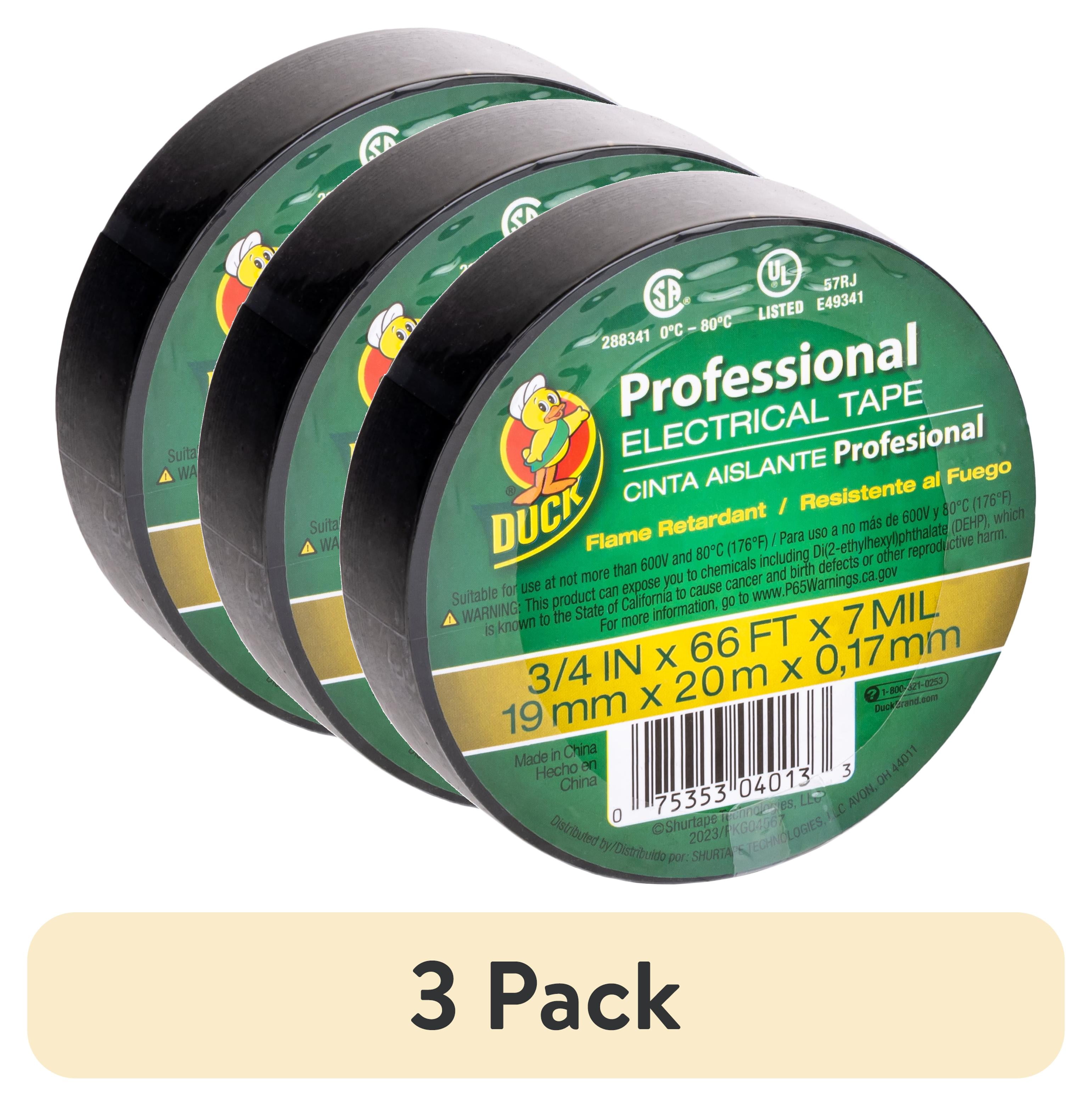 (3 pack) Duck Brand Professional Black Electrical Tape, 0.75 in. x 66 ft. x 7 Mil
