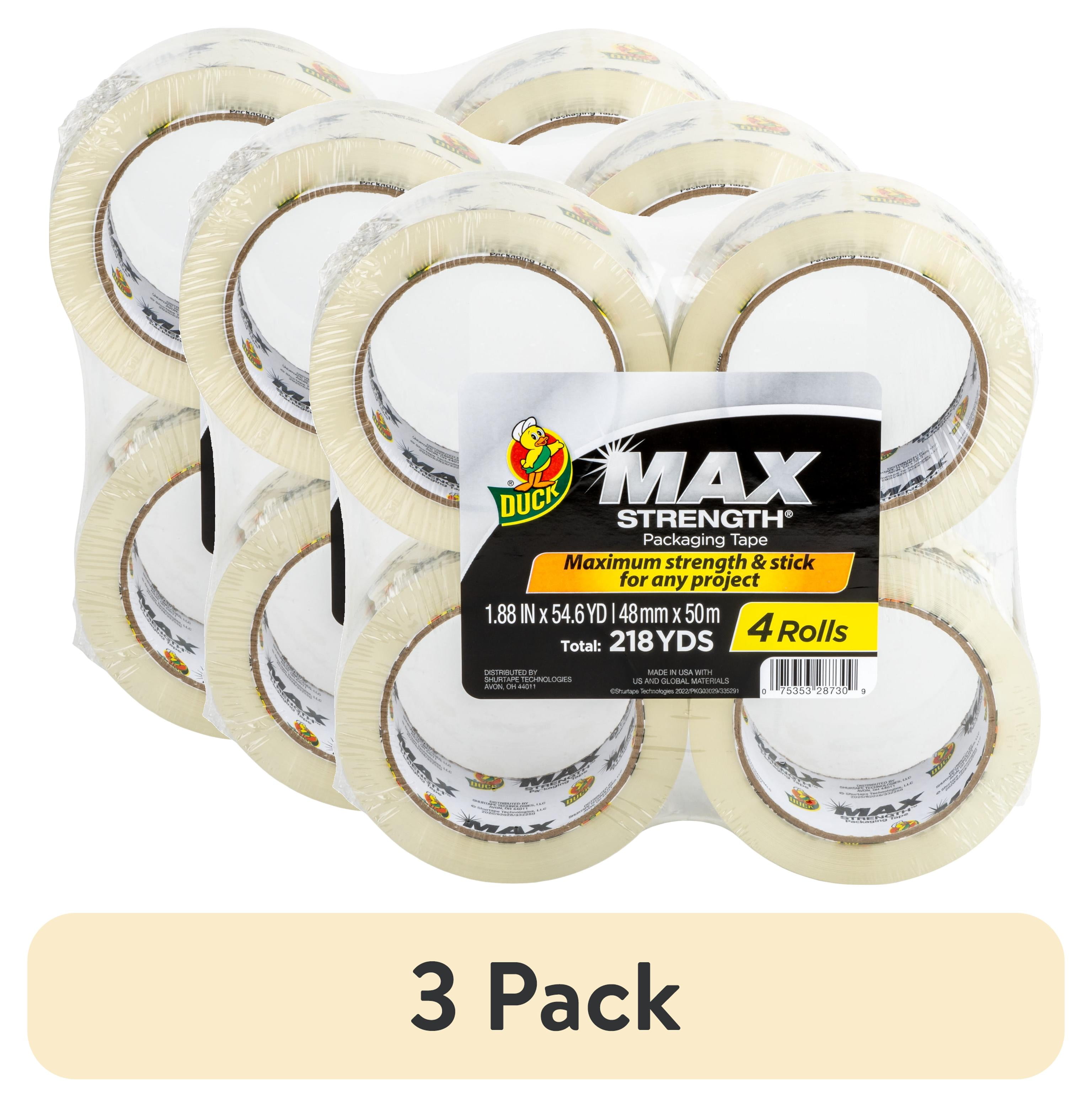 (3 pack) Duck Max Strength Packing Tape, 1.88 in. x 54.6 yd., Clear, 4 Count