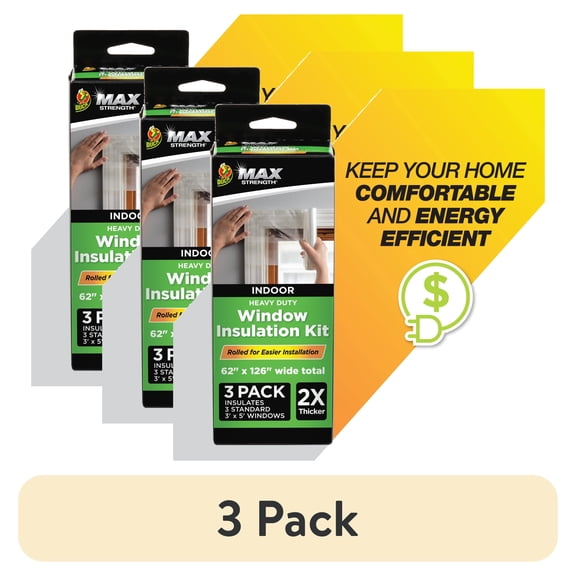 (3 pack) (3 pack) Duck Brand, 62 Inch X 126 Inch Max Strength Window Insulation Film Kit, 3 Pack, Crystal Clear