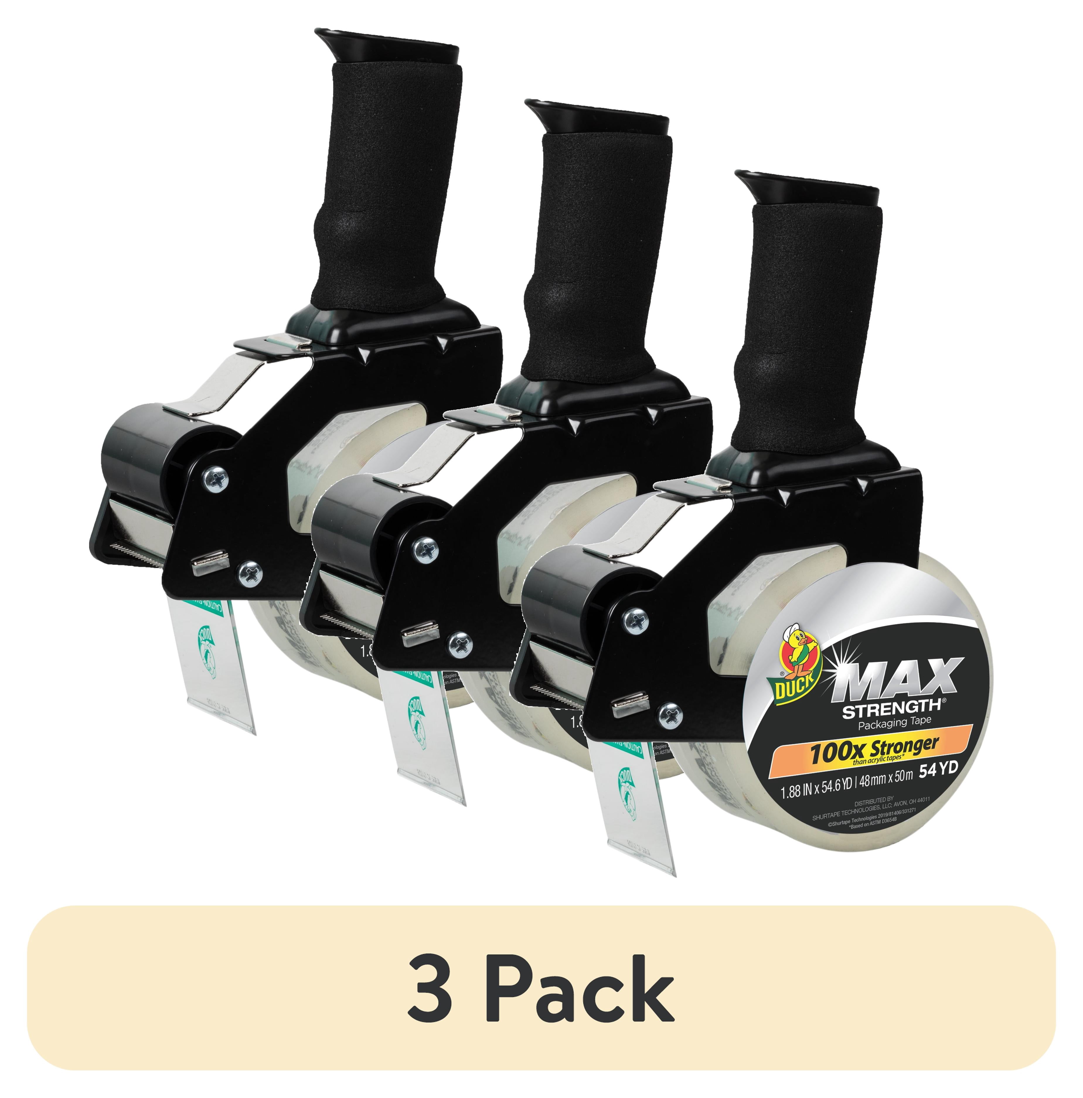 (3 pack) Duck Max 1.88" x 54.6 yd. Clear Packing Tape & Plastic Dispenser