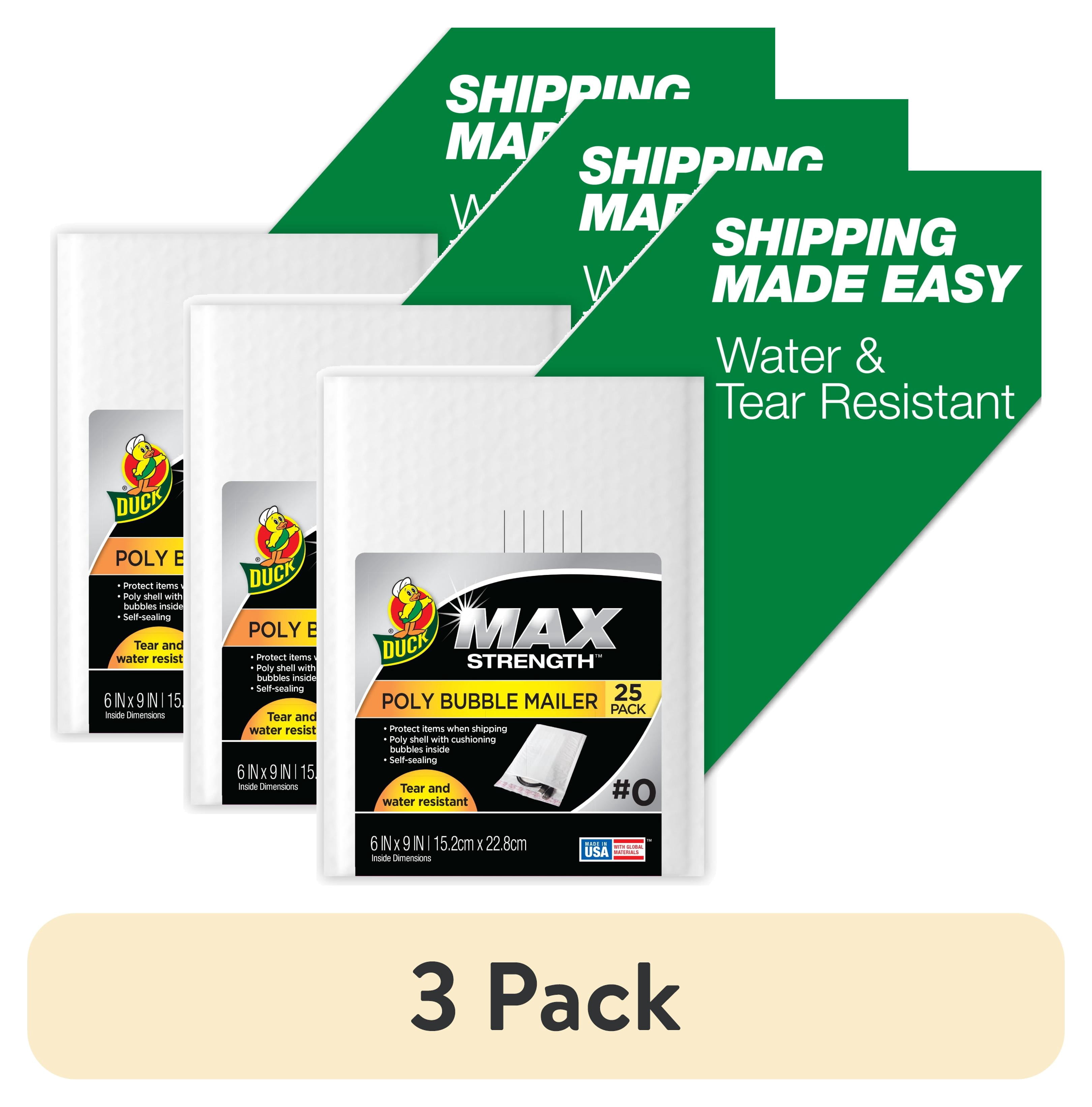 (3 pack) Duck Max Strength Self-Sealing Poly Bubble Mailer #0, 6" x 9", Solid White, 25 Pack