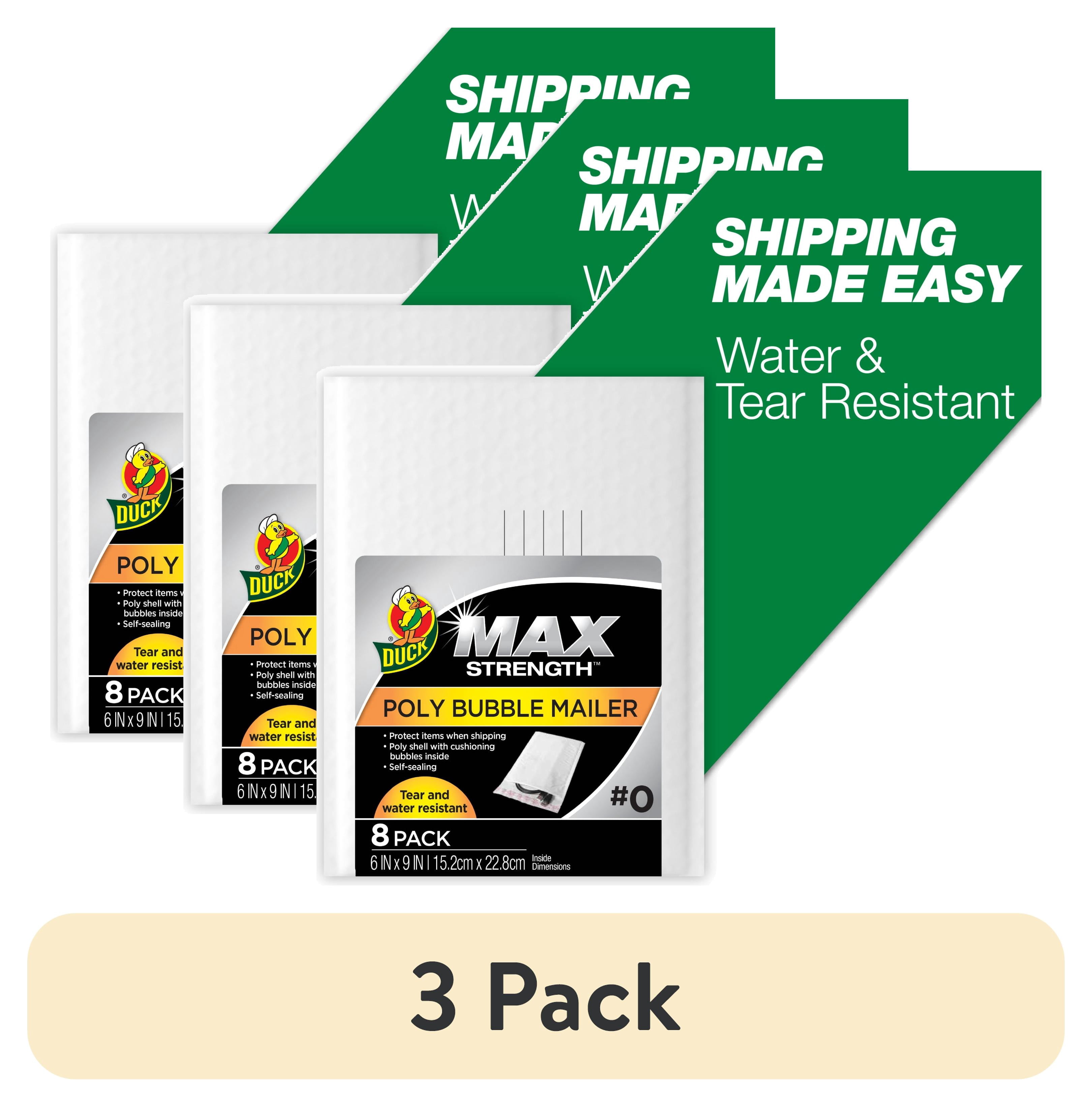 (3 pack) Duck Max Strength Self-Sealing Poly Bubble Mailer #0, 6" x 9", Solid White, 8 Pack