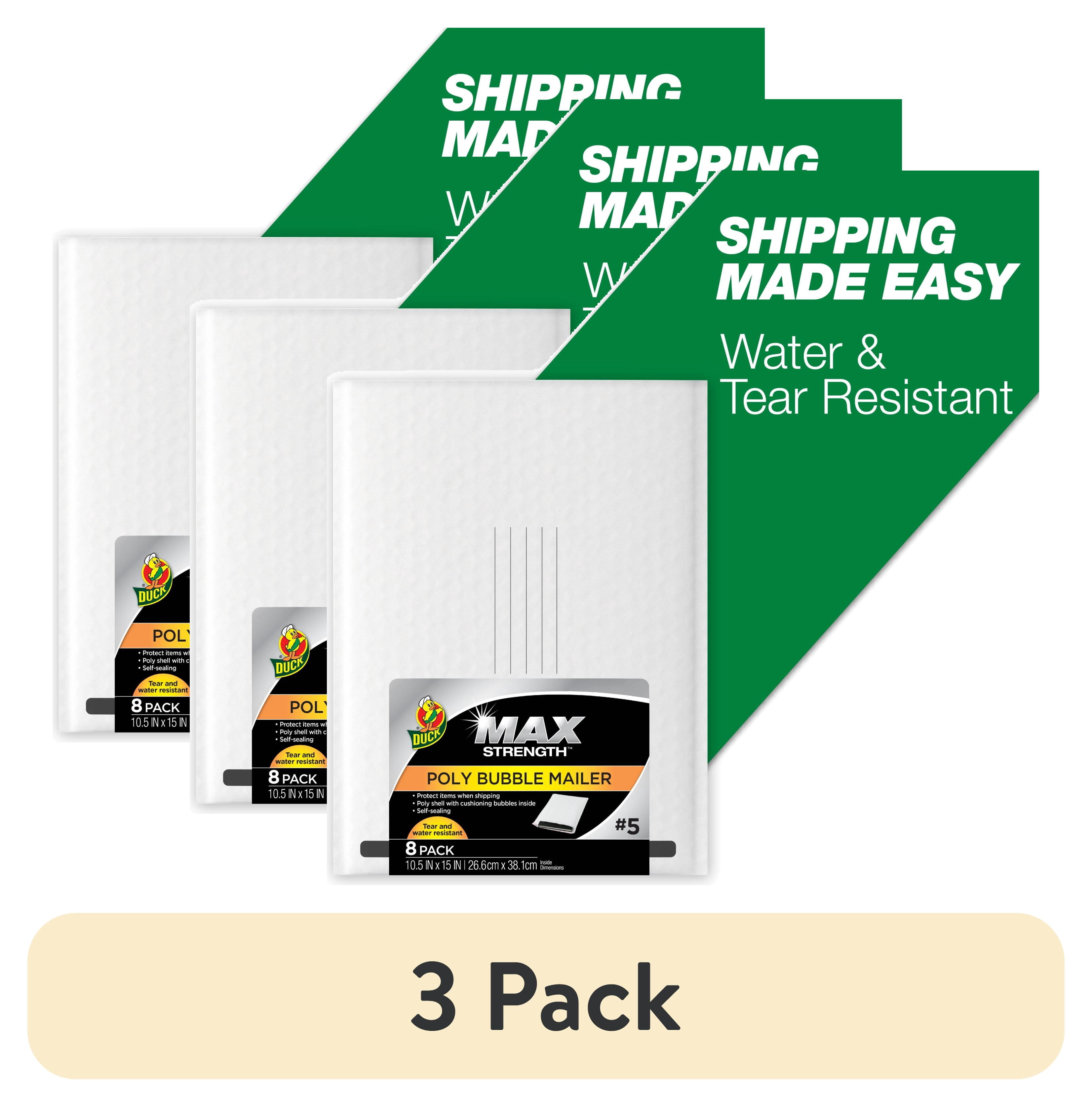(3 pack) Duck Max Strength Self-Sealing Poly Bubble Mailer #5, 10.5" x 15", Solid White, 8 Pack