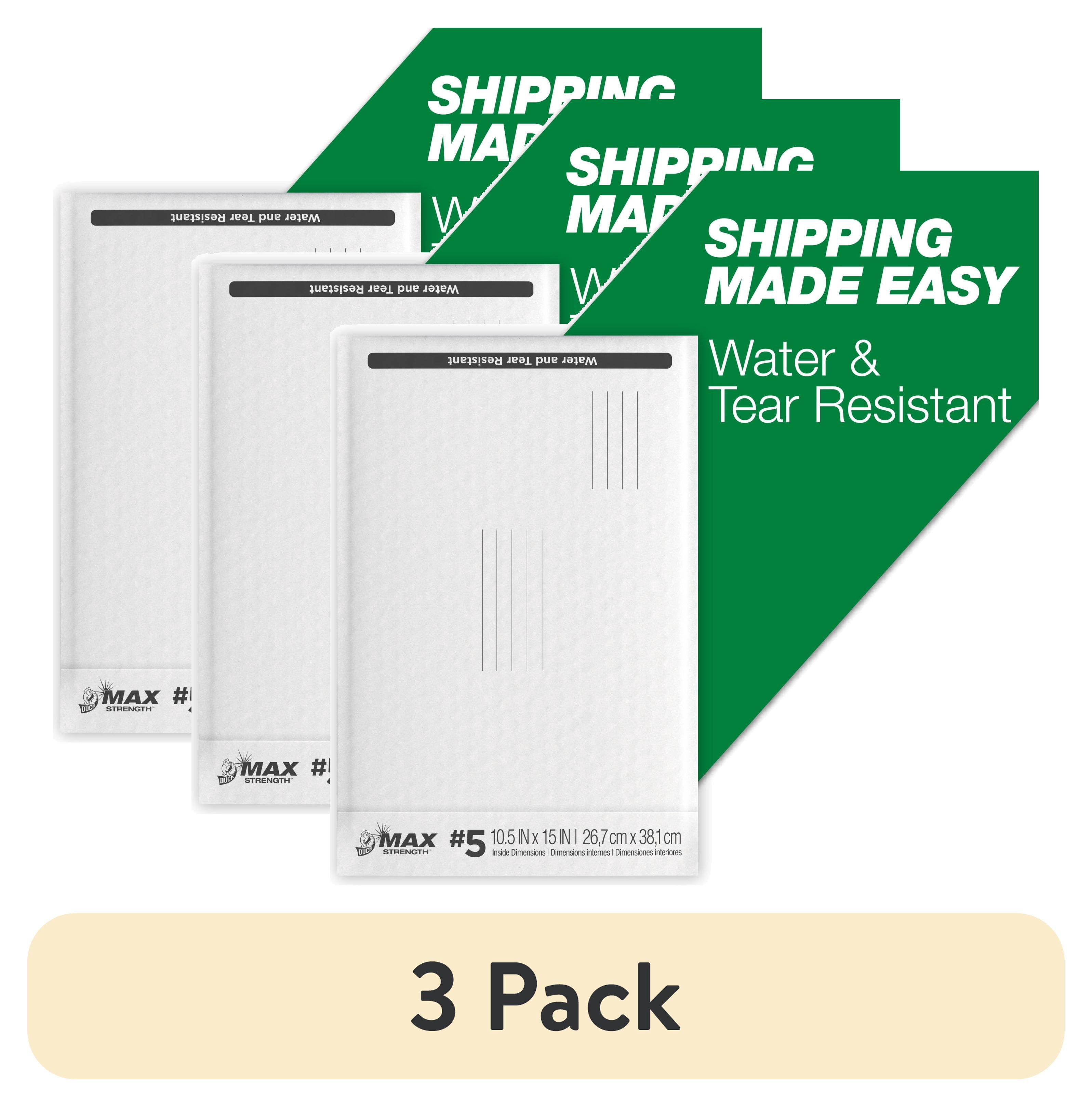 (3 pack) Duck Max Strength Self-Sealing Poly Bubble Mailer #5, 10.5" x 15", Solid White