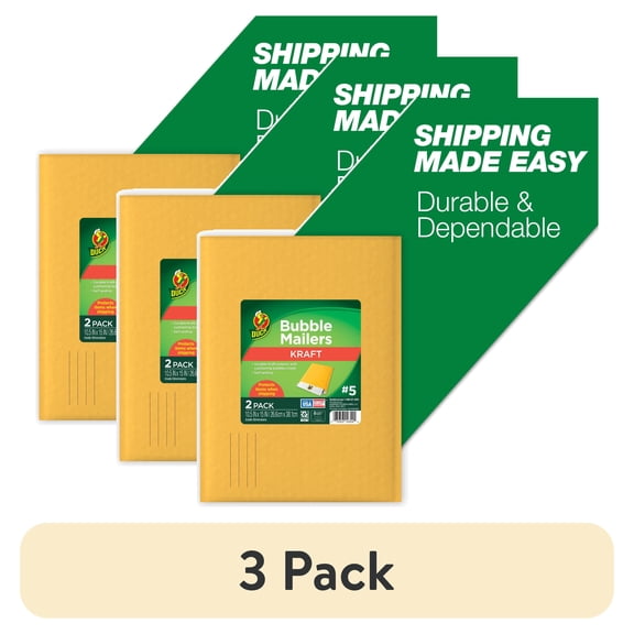(3 pack) Duck Self-Seal Kraft Bubble Mailer #5, 10.5" x 15", Solid Print, 2 Pack