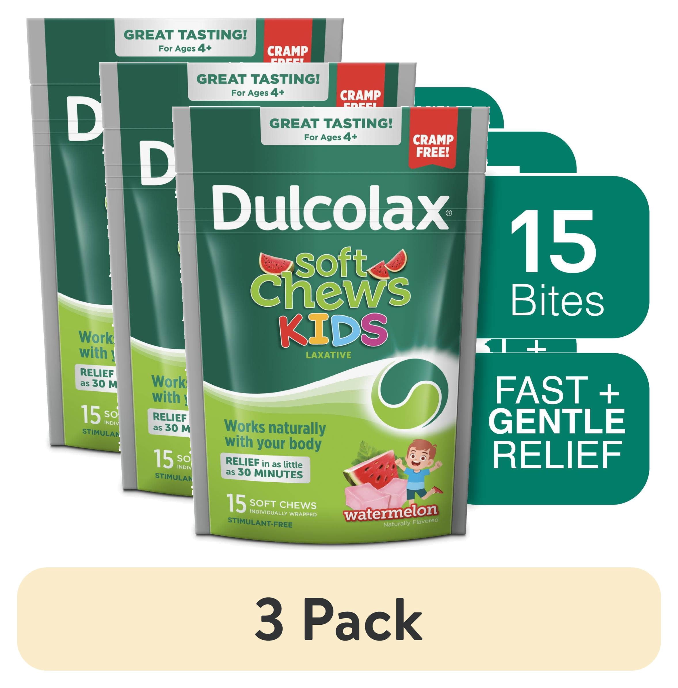 (3 pack) Dulcolax Kids Soft Chews Saline Laxative Watermelon Gentle Constipation Relief, Magnesium Hydroxide 1200mg, 15ct