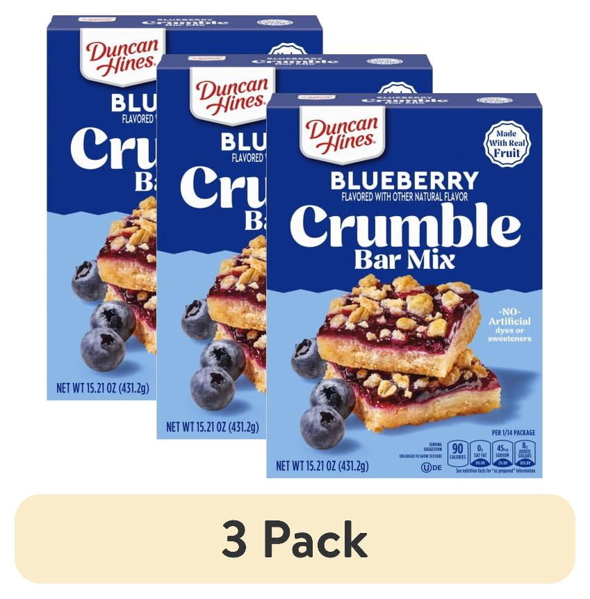 (3 pack) Duncan Hines Blueberry Flavored Crumble Bar Mix, Breakfast Bar Mix, Made With Real Fruit, 15.21 oz.