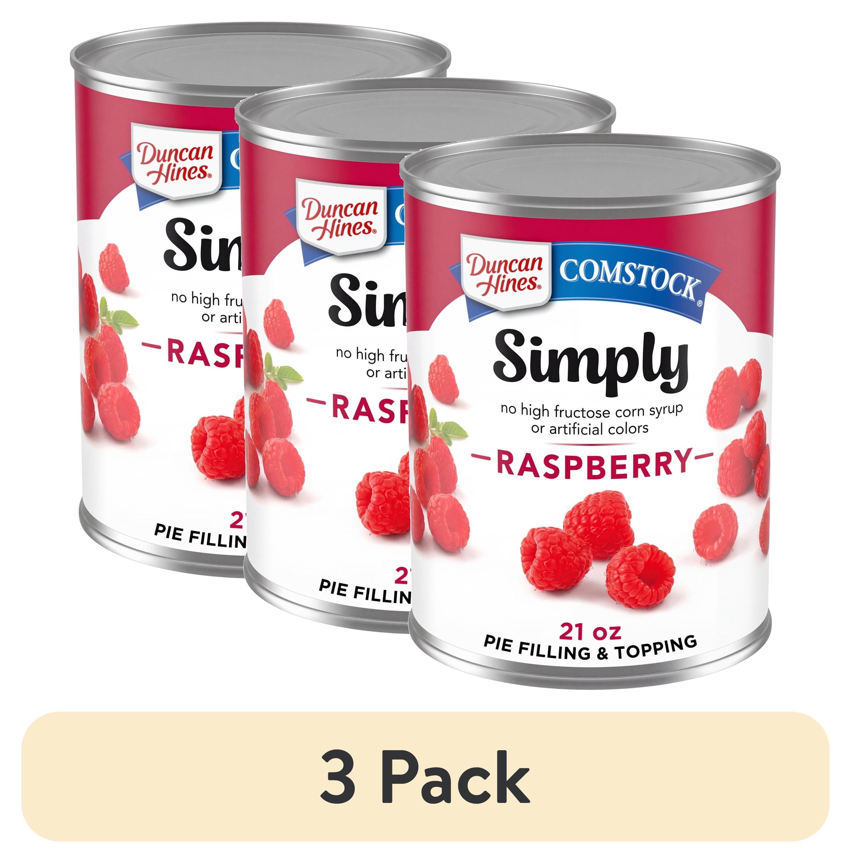 (3 pack) Duncan Hines Comstock Simply Raspberry Pie Filling and Topping, Ready to Use, 21 oz.