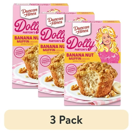(3 pack) Duncan Hines Dolly Parton's Banana Nut Flavored Muffin & Bread Mix, 19.05 oz.