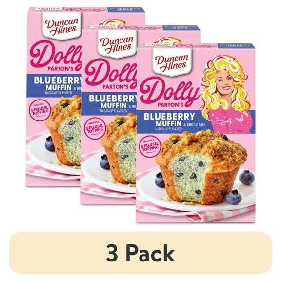 (3 pack) Duncan Hines Dolly Parton's Blueberry Flavored Muffin & Bread Mix, Easter Brunch, 17.83 oz.
