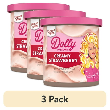 (3 pack) Duncan Hines Dolly Parton's Creamy Strawberry Flavored Frosting, 16 oz.
