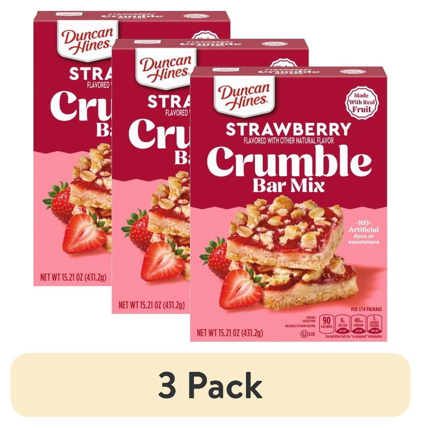 (3 pack) Duncan Hines Strawberry Flavored Crumble Bar Mix, Breakfast Bar Baking Mix, Real Fruit, 15.21 oz.