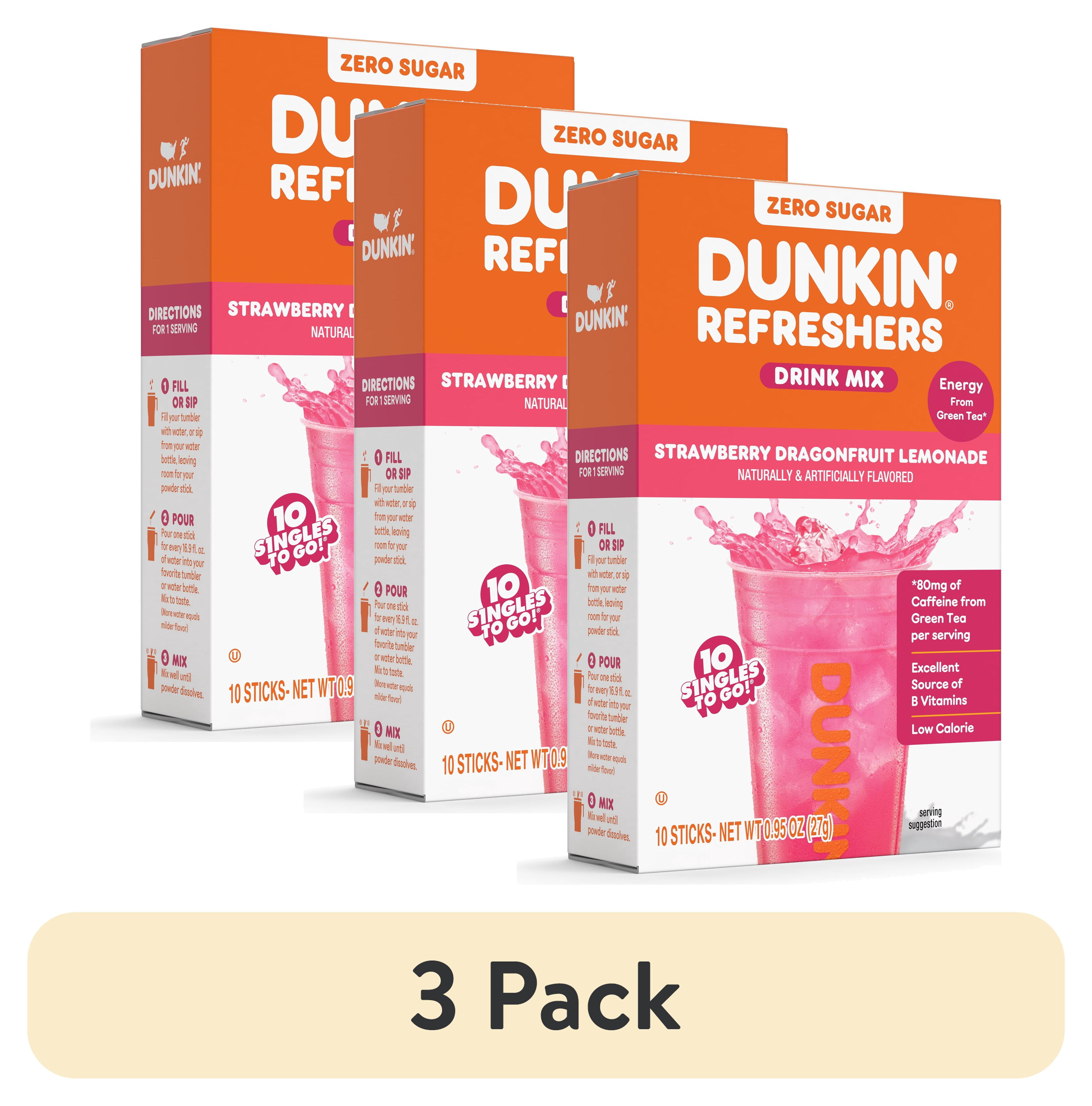 (3 pack) Dunkin' Refreshers Strawberry Dragonfruit Lemonade, Singles to Go Powdered Drink Mix, 10 Count Packets