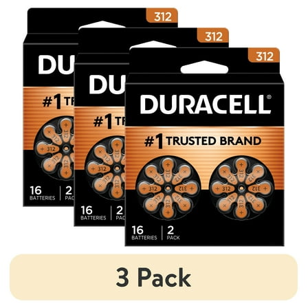(3 pack) Duracell EasyTab 312 Hearing Aid Batteries, Size 312 - Brown, 16 Pack