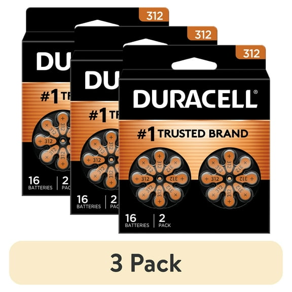(3 pack) Duracell EasyTab 312 Hearing Aid Batteries, Size 312 - Brown, 16 Pack