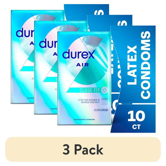 (3 pack) Durex Air Condoms Extra Thin, Transparent Natural Rubber Latex Condoms for Men, Close Fit, FSA & HSA Eligible, 10 Count