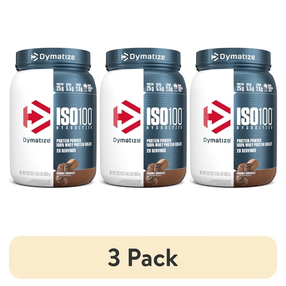 (3 pack) Dymatize ISO100 Hydrolyzed Whey Isolate Protein Powder, Gourmet Chocolate, 20 Servings