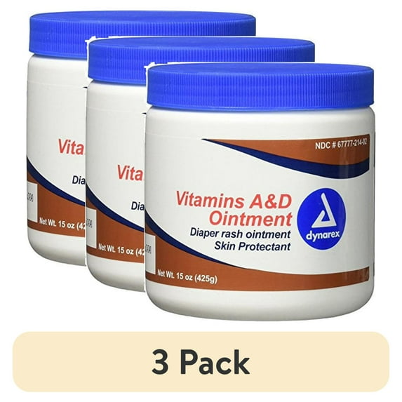 (3 pack) Dynarex Vitamin A&D Ointment, Diaper Rash Treatments, 15 oz. Jar