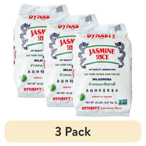 (3 pack) Dynasty Jasmine Rice, 20 lb bag, (Pack of 1), Allergens not contained