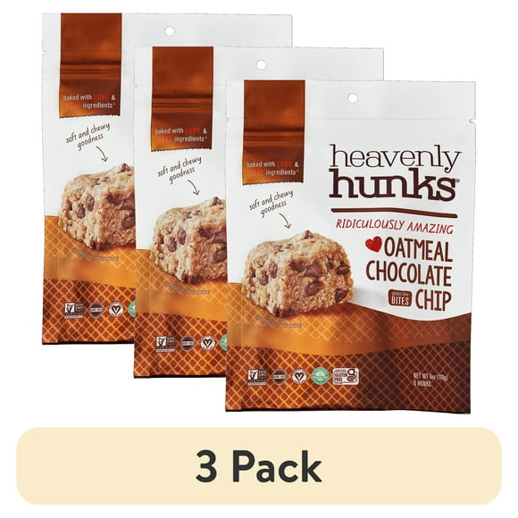 (3 pack) E & C's Snacks Heavenly Hunks, Gluten-Free, Vegan Baked Oatmeal Chocolate Chip Cookie, 6 oz, 6 Count