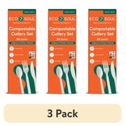 (3 pack) ECO SOUL Plant-Based Compostable Cutlery Set – Forks, Spoons, Knives – 24 Count