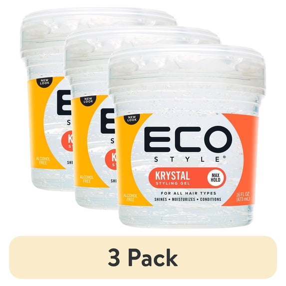 (3 pack) ECO Style Maximum Hold Styling Gel Krystal, 16 oz., Moisturizing, Unisex