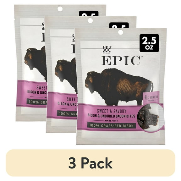 (3 pack) EPIC Bison Bacon Protein Bites, Whole30, 2.5oz