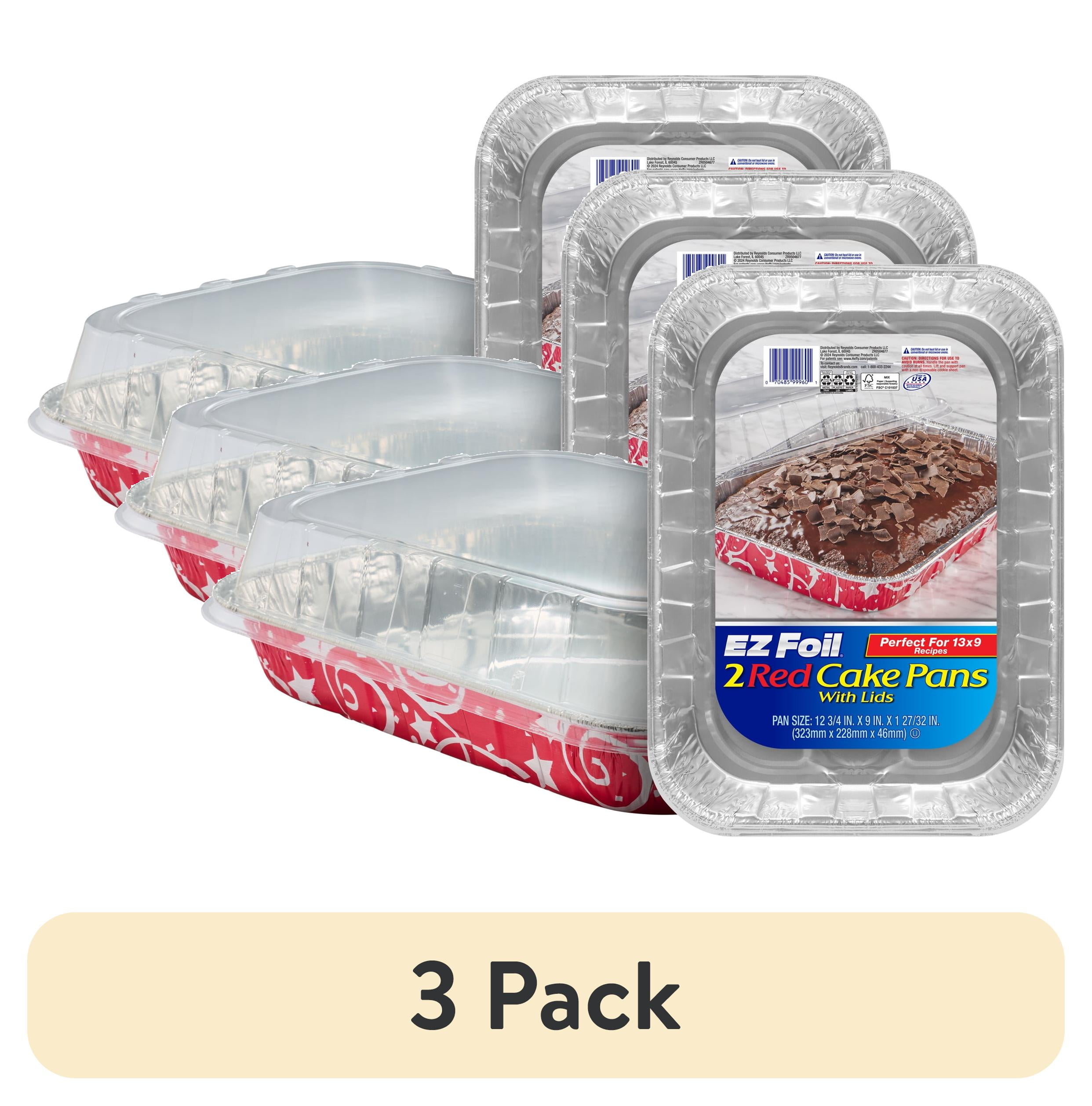 (3 pack) Ez Foil Cake Pans With Cover Bakeware 12.75 Inch 12.75Inch X 9Inch X 1.84375Inch Red 1 Pack 2 Count