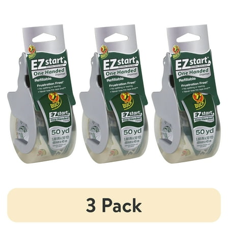 (3 pack) EZ Start 1.88" x 50 yd Clear Acrylic Packing Tape One-handed Dispenser
