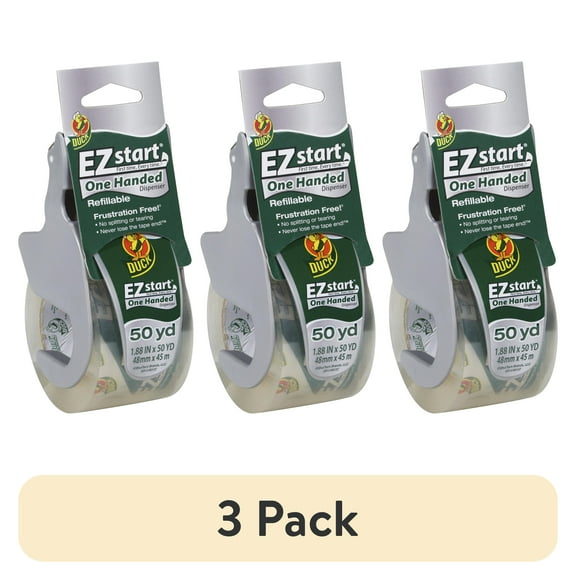(3 pack) EZ Start 1.88" x 50 yd Clear Acrylic Packing Tape One-handed Dispenser