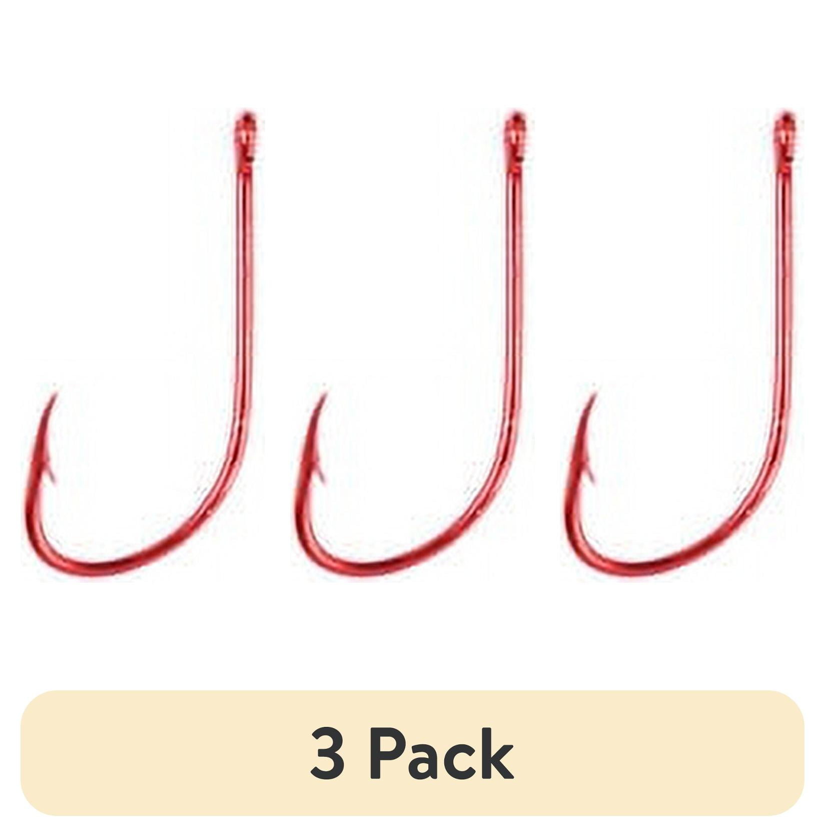 (3 pack) Eagle Claw 084RAH-4 Plain Shank Offset Hook, Red Plated, Size 4