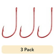 (3 pack) Eagle Claw 084RAH-4 Plain Shank Offset Hook, Red Plated, Size 4