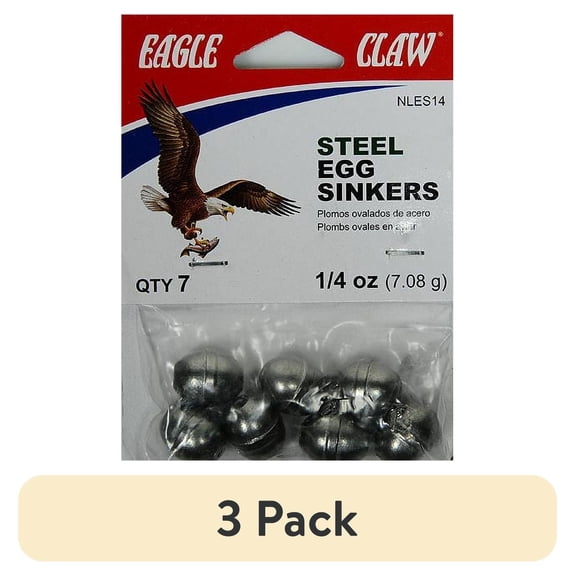 (3 pack) Eagle Claw 1/4 oz. Egg Sinkers, Steel, 7 Pack Weight