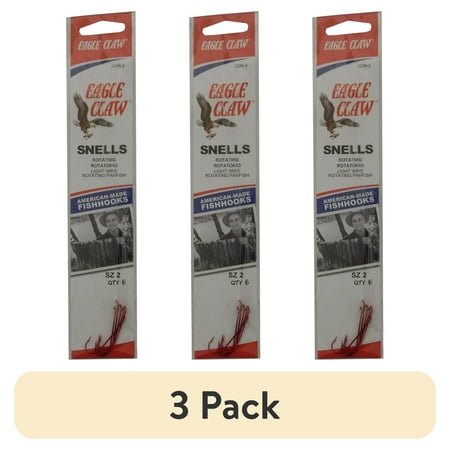 (3 pack) Eagle Claw 222RKW-2 Crappie Aberdeen Rotating Hook, Red, Size 2