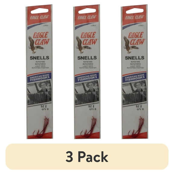 (3 pack) Eagle Claw 222RKW-2 Crappie Aberdeen Rotating Hook, Red, Size 2
