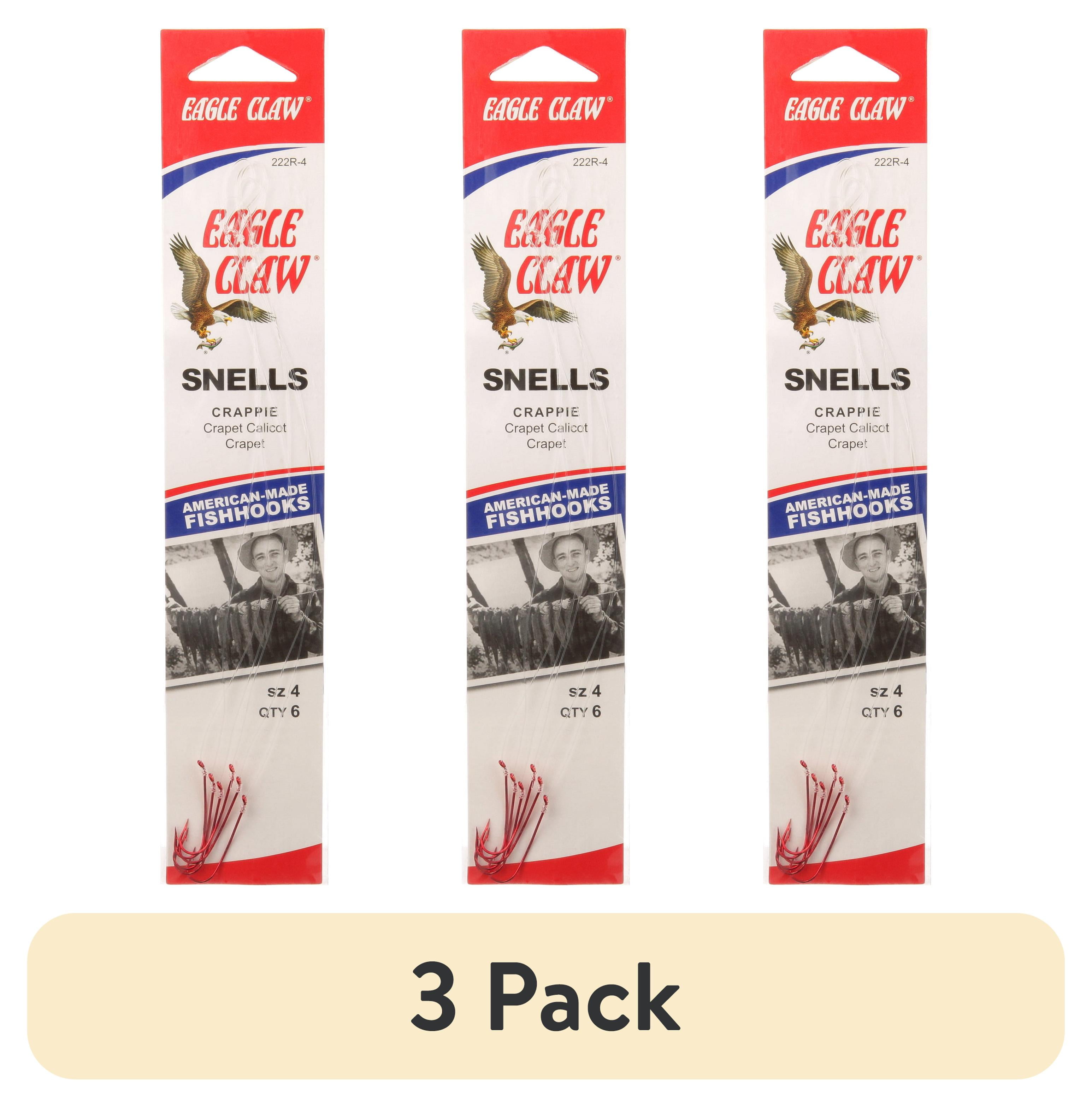 (3 pack) Eagle Claw 222RKW-4 Crappie Aberdeen Rotating Hook, Red, Size 4 Hook