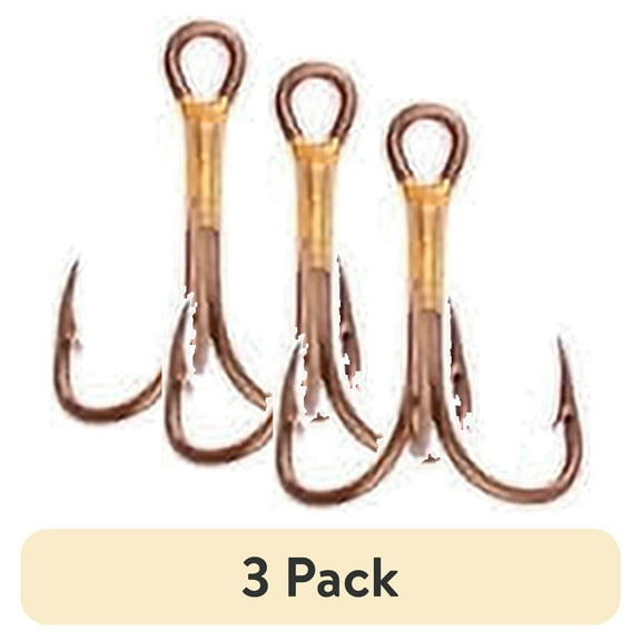 (3 pack) Eagle Claw 2X Treble Regular Shank Curved Point Fishing Hooks, Bronze, Size 4