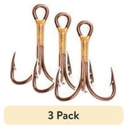 3 pack Eagle Claw 2X Treble Regular Shank Curved Point Fishing Hooks, Bronze, Size 4