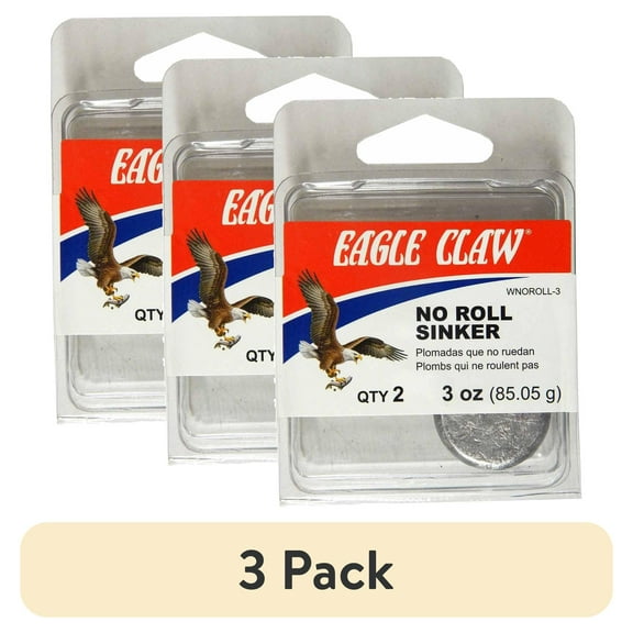 (3 pack) Eagle Claw 3 oz. No Roll Sinker, 2 Pack of Fishing Weights